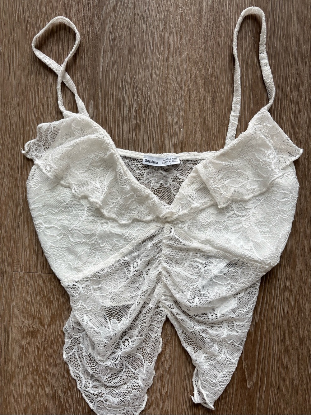 Bershka White Lace Crop Top - Size Small